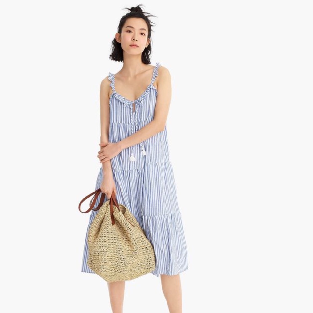 J Crew Ruffled Tiered Maxi Dress in Sofia Stripe